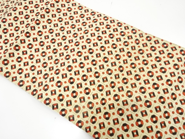 JAPANESE KIMONO / ANTIQUE NAGOYA OBI / SILK / WOVEN GEOMETRIC PATTERN